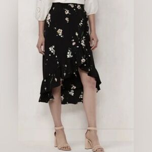 Lauren Conrad Black Floral Tulip Hem Skirt Size M Hi Lo
